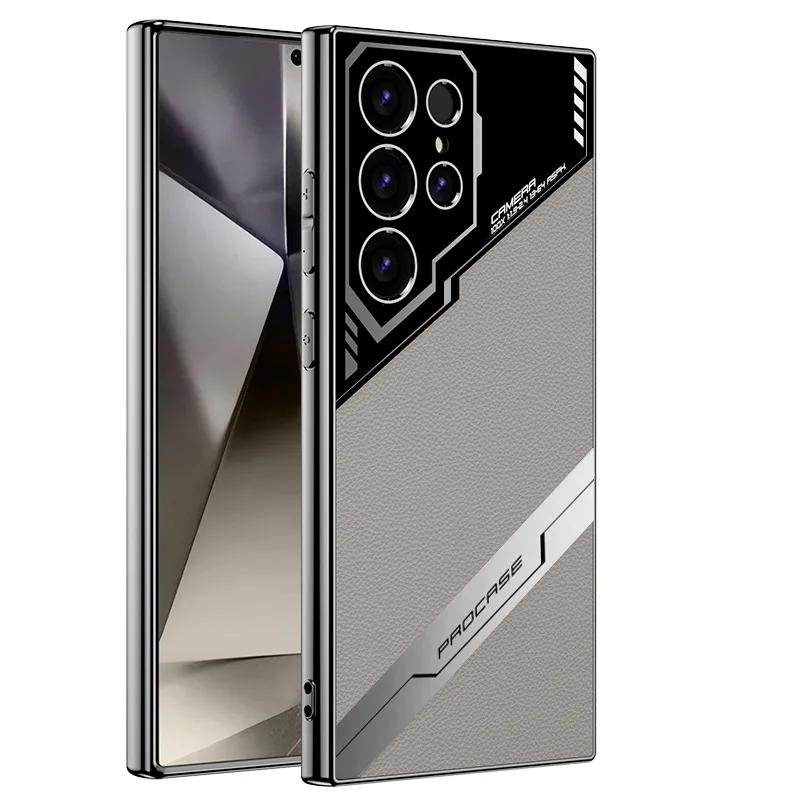 Leather Galaxy S24 Ultra Electroplating S23 Ultra Phone Case for Samsung Galaxy S24 S23 Ultra Protective Shockproof Cover