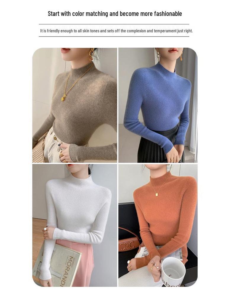 Ladies' Slim Fit Cashmere Sweater - Autumn/Winter High Neck Pullover Knitwear