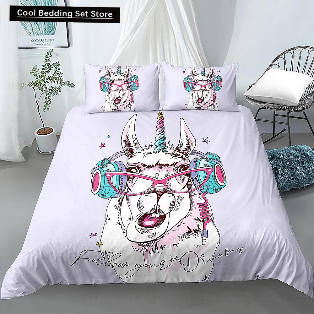 Пододеяльник из альпаки размера King Queen Kawaii Farm Animals комплект постельного белья для детей с рисунком ламы из альпаки 2/3 шт. полиэстеровый пододеяльник