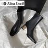 Винтажные теплые хлопковые женские ботильоны, модные элегантные туфли с квадратным носком, осень-зима, толстый каблук, женские короткие ботильоны