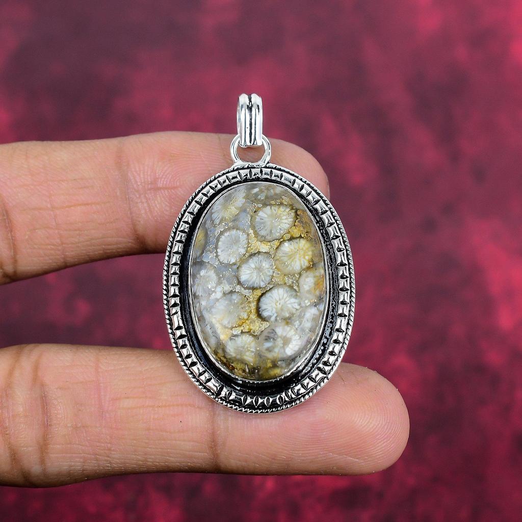 Fossil Coral 925 Solid Sterling Silver Pendant Handmade Gemstone Jewelry, Gifts For Wife Brand New Jewelry Pendant