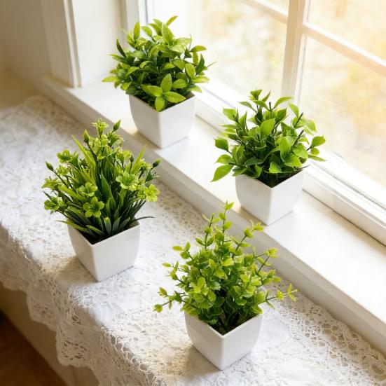 4 шт. Мини-искусственные зеленые растения в горшках, маленькие искусственные растения с горшком для дома, офиса, стола, полки, декора в стиле кантри, ванной комнаты