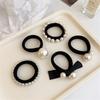 5pcs Fashionable and Simple Pearl Hair Tie, Small Fragrance, High Elasticity Head Rope, Thick and Seamless Scalp Band