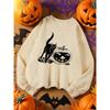 Black Cat and Pumpkin Lantern Prints Sweatshirt Woman Casual Fleece Sweatshirts Round Neck Autumn Top Hip Hop Sportswears