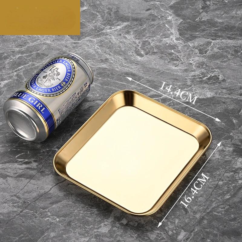 Квадратная тарелка из нержавеющей стали 304, золотистые толстые шампуры, тарелка для ресторана, коммерческого использования, с плоским дном, корейская посуда для барбекю