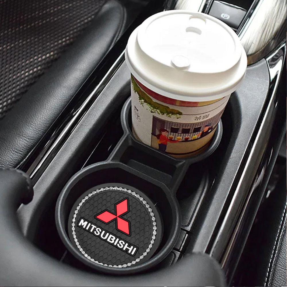 zjvc8 Silicone Car Emblem Coaster Anti-noise Water Cup Pad Cushion For Mitsubishi Ralliart ASX Lancer Pajero Fastener Converter Triton