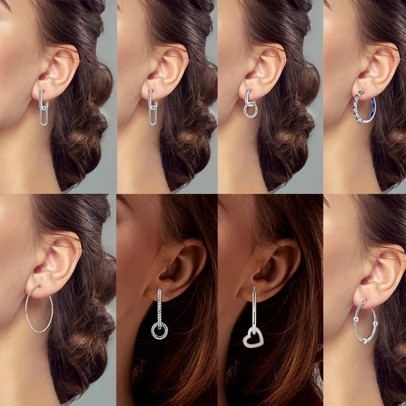 Сверкающие цирконовые серьги-кольца из серебра 925 пробы, круглые серьги в форме сердца для женщин, свадебные украшения для помолвки