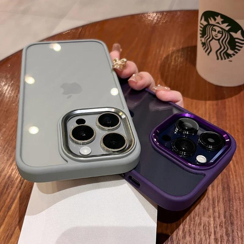 Роскошный металлический бампер для объектива, прозрачный чехол для iPhone 15 14 13 12 11 Pro Max Mini X XS Max XR 7 8 Plus, силиконовый акриловый жесткий задний чехол