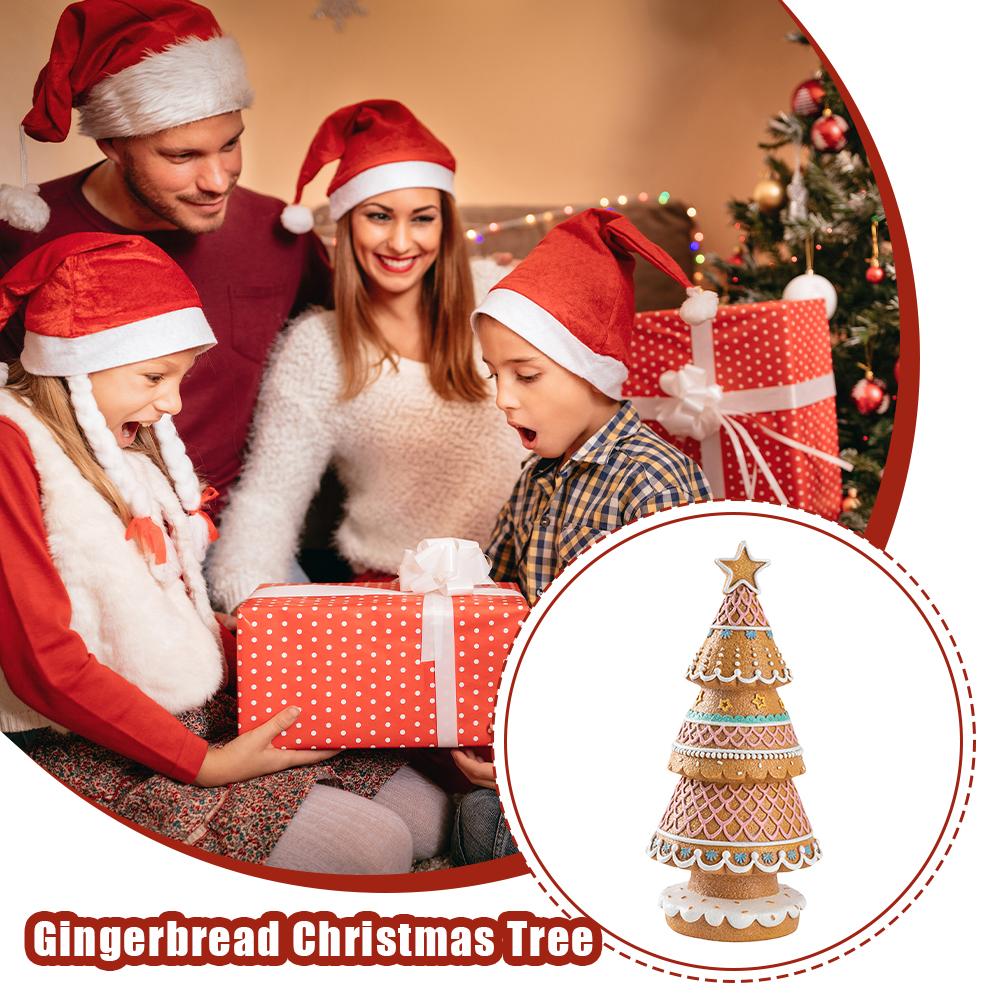 Gingerbread Christmas Village Tree Decor Figurines Festive Holiday Ornament Tabletop Mantel Shelf Home Decoration House Reindeer