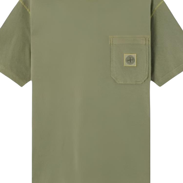 STONE ISLAND Ss26 Fissato Окрашенная в готовом виде Футболка с карманом и логотипом с коротким рукавом Мужская футболка Стирка-Зеленый L1S152100032S0057-V015G