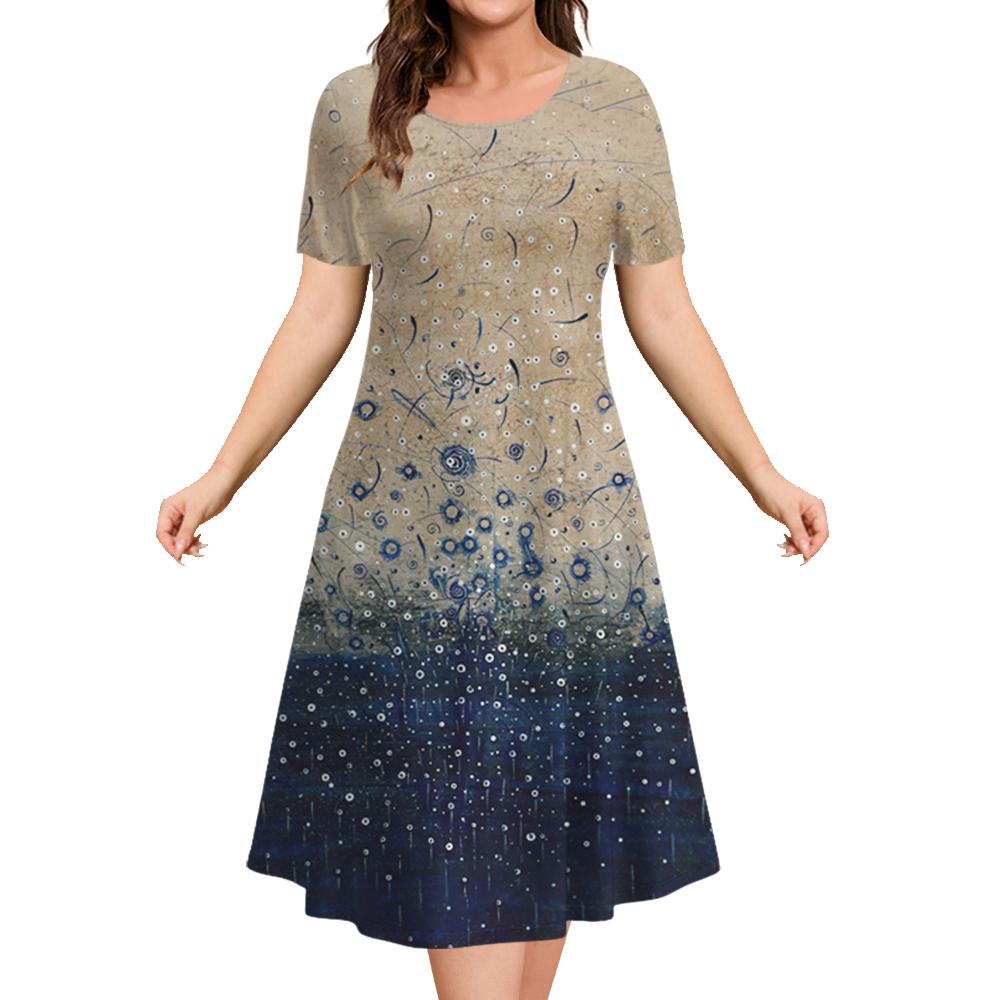 Модные элегантные женские платья Женское вечернее платье Цветной столкновительный пуловер с круглым вырезом Оверсайз Повседневная одежда А-силуэта Тренд 2024