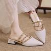 Fashion Studded Shoes for Women French Style Sandals Female Summer Outside Wear Flat Patent Leather Sexy Pointy Head Half Slippers Woman