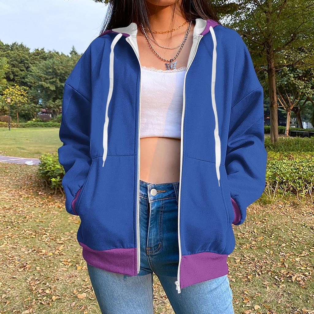 Толстовка с капюшоном на молнии для женщин с длинным рукавом, свободные толстовки для женщин, куртка с карманами, модная одежда на осень