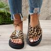 Мода 2025 новая леопардовая линия со шлепанцами на платформе с пряжкой Женские трансграничные новые шлепанцы для пляжа с открытым носком