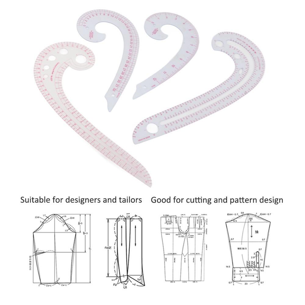 4pcs Lightweight Sewing Trimming Ruler Comma Shaped Curve Ruler Set For Designers