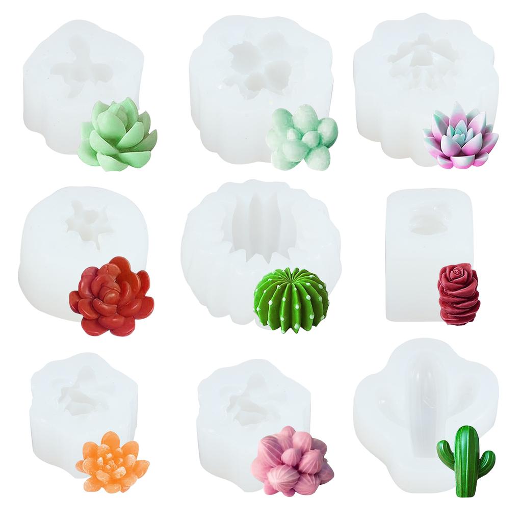 9 шт. Силиконовая форма для суккулентов Безопасная форма для смолы в виде цветка кактуса Силиконовая форма для свечей Прочная 3D форма для литья эпоксидной смолы для суккулентов