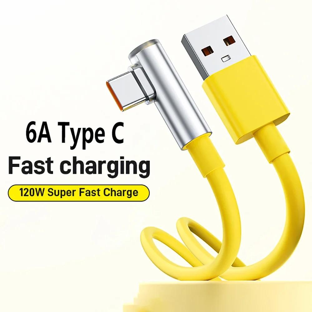 6A Type C Elbow Data Cable 120W Super Fast Charge 90° Градусов Для Xiaomi 15 14 Ultra Redmi Quick Charge Line Аксессуары Для Телефонов