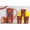 Meena Padharo Mhare Desh Theme Copper Gift Set of 1 Jug & 4 Glass - Perfect for Home, Office, and Gifting, Jug-1.5 Litre & Glass-270 ML Each