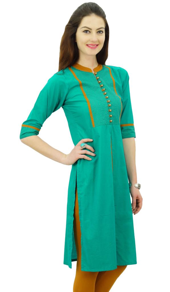 Phagun Женский однотонный узор воротник-стойка прямой курти индийский дизайнер этнический