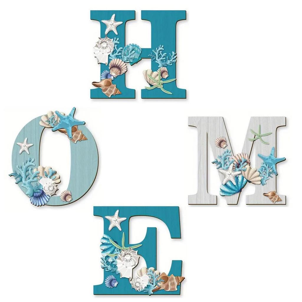 4 Pcs Wood Home Sign Coastal Beach Wall Decor Beach Signs Blue And Wall Decor Beach Theme Sign For Home Letters Hanging Wall Decor Art Sign