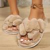 Fashion Fashion Women's Shoes Cross Strap Fluffy Slippers Women Winter Home Peep Toe Plush Fur Slippers Woman Flat Heel Keep Warm Shoes