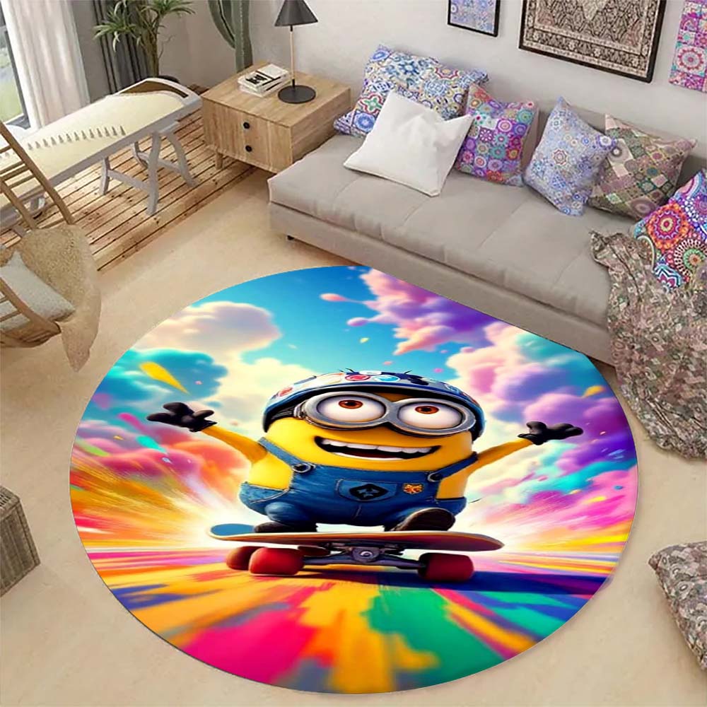 Hot Sale Minions Round Rug Cute Cartoon Theme Circular Floor Mat For Kids Boys Bedroom Dorm Playroom Home Decoration
