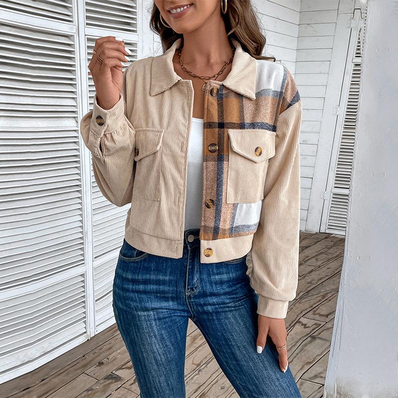 Осенняя женская куртка, удобная повседневная модная куртка с цветными блоками и длинными рукавами с лацканами