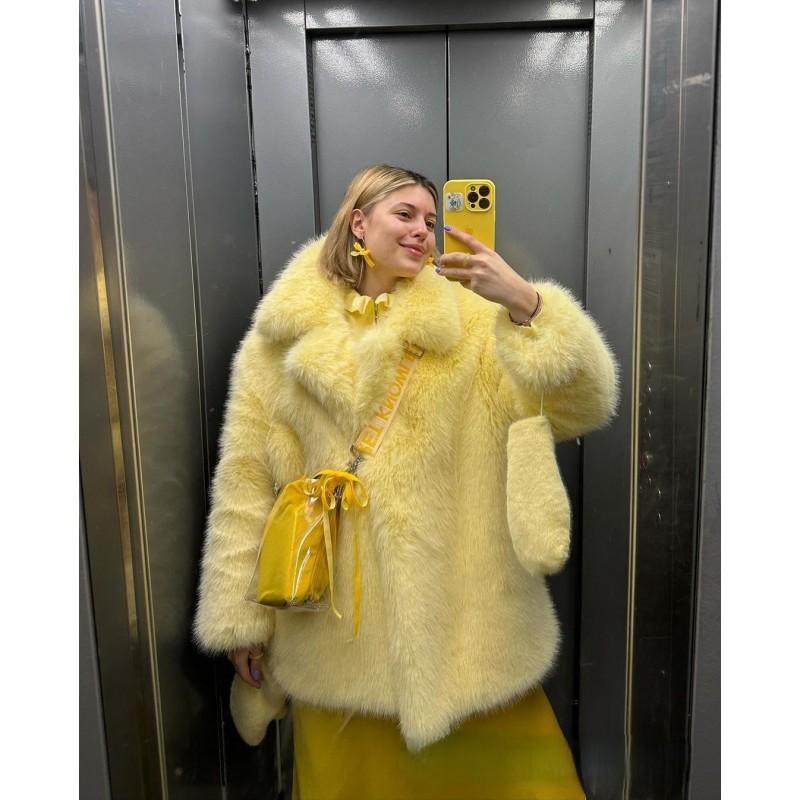 2025 Fall Womens Faux Fur Coat Mid-Length Blazer Collar Warm Outerwear