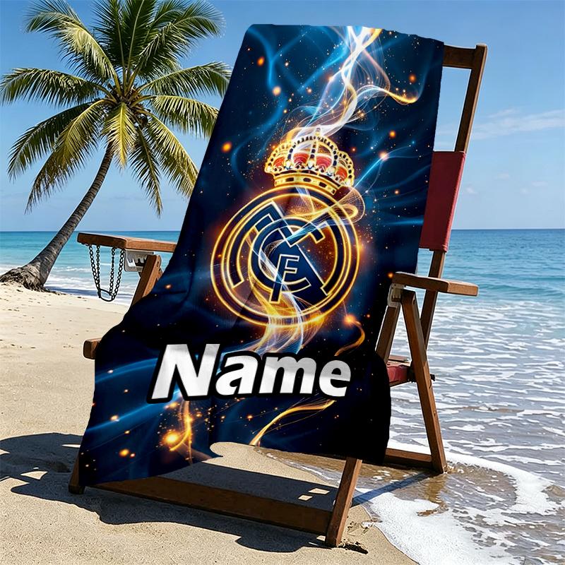 Custom Name Personalized Real Madrid Print Beach Towel, for Trip Camping Beach Party Home Decor, Birthday Gift for Family & Friends