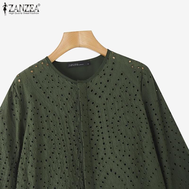 ZANZEA Женская летняя блузка с круглым вырезом и рукавом 3/4 из кружева Crochet в стиле пэчворк