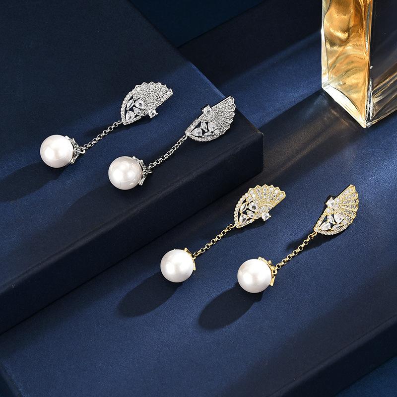 Японский и корейский характер, темперамент, простые и милые серьги с бахромой из жемчуга, слегка инкрустированные цирконием серьги-веера