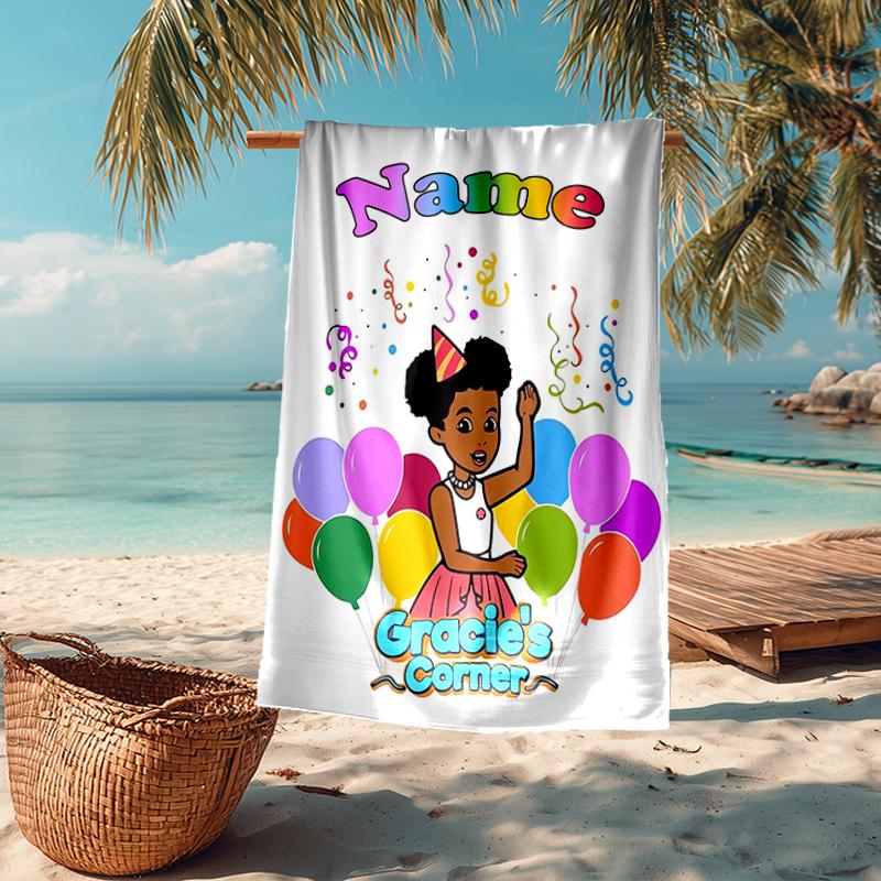 Custom Name Ultra-Soft Beach Towel with Gracie's Corner Theme,Ideal for Pool - Camping, Diving - Perfect Travel Essential, Vibrant Beach Towel.