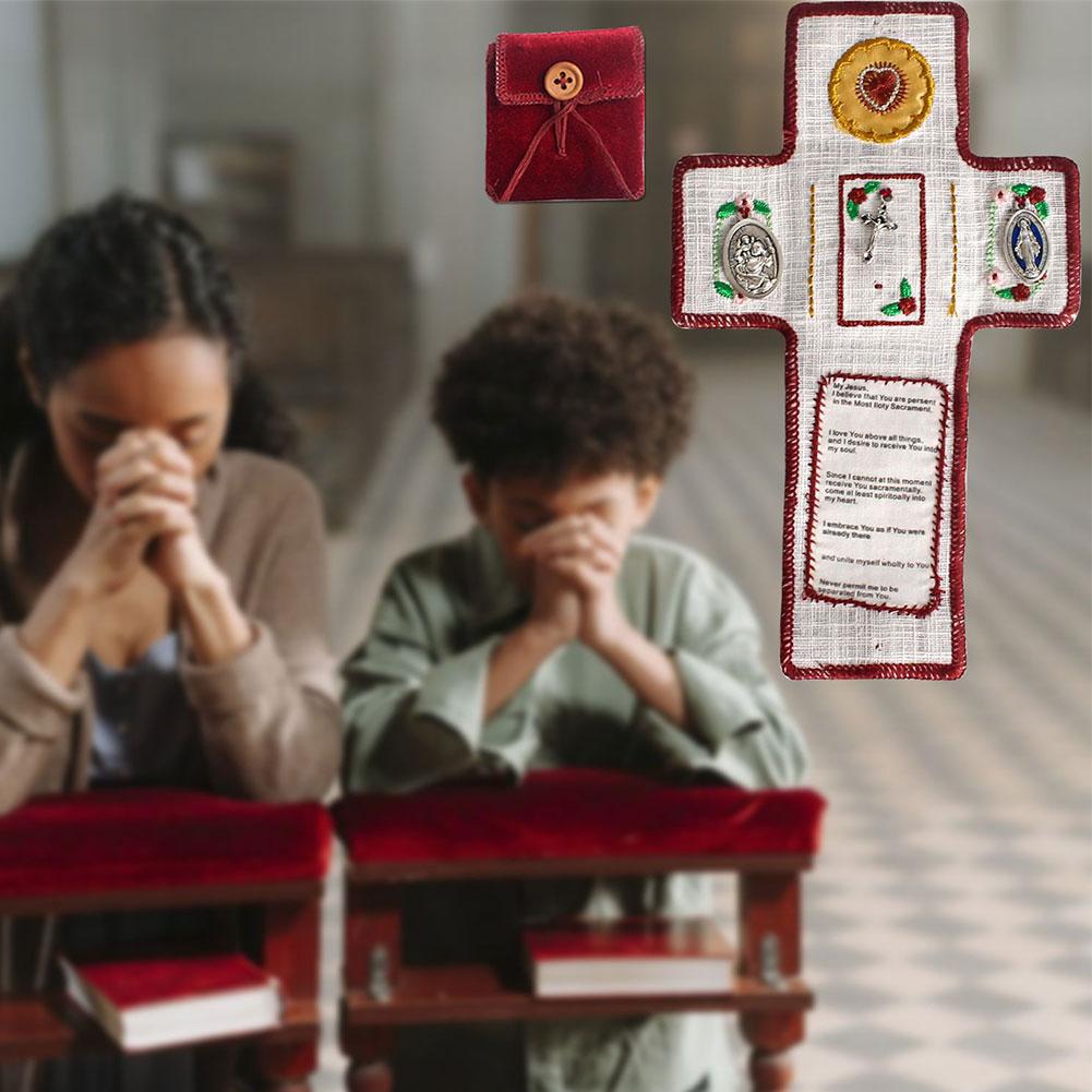 2/1PCS Portable Blessings Shrine With Cross Inside Prayer Quilt Handmade Sew Colorful Quilts Remembrance Christian Prayer Gifts