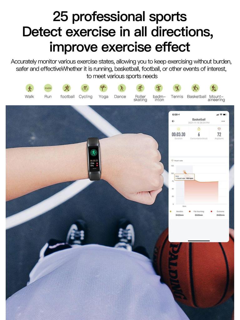 Cross-border AMOLED Smart Bracelet: Monitors Blood Pressure, Oxygen, Temperature, Heart Rate, Sleep; Waterproof Sports Watch