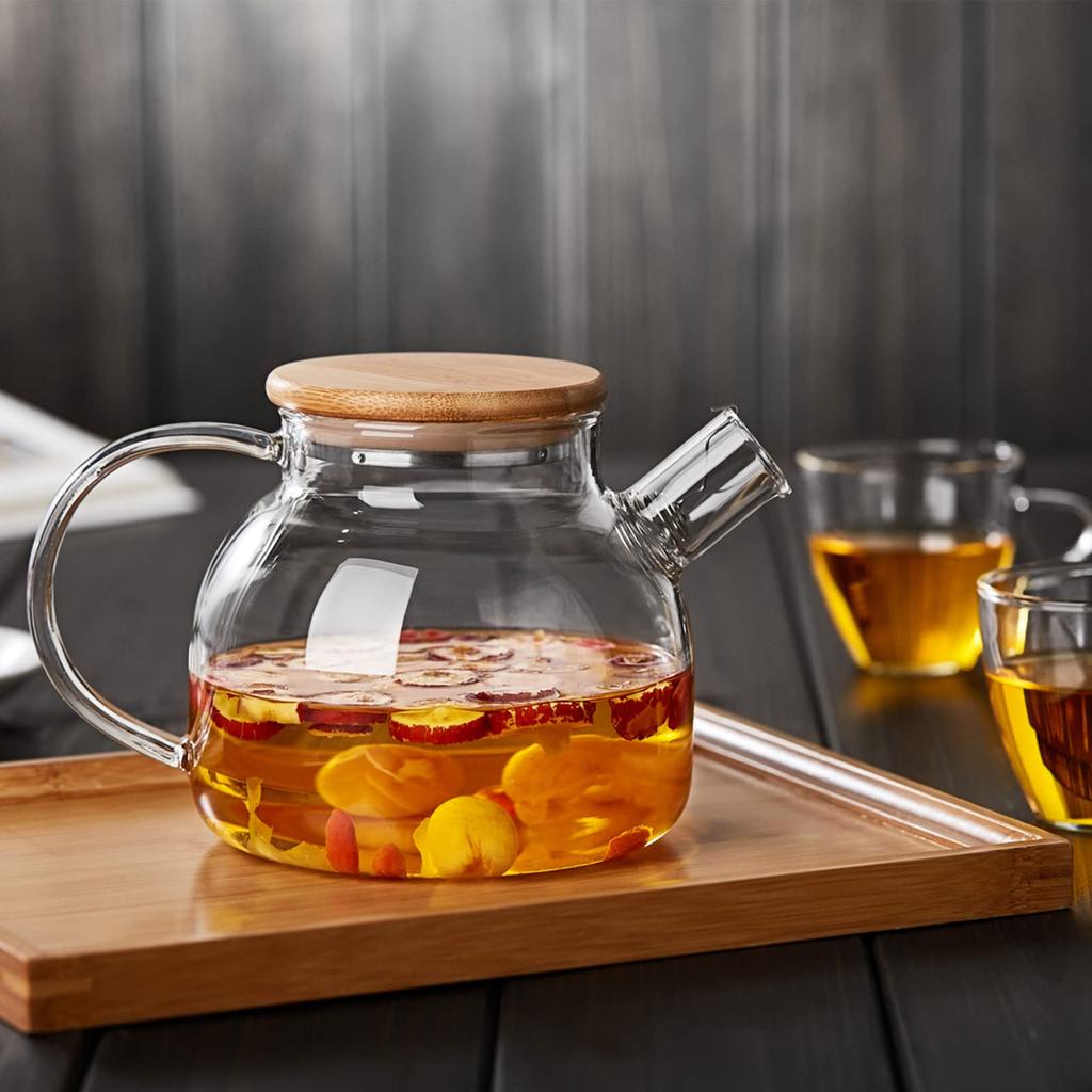 Чайник стеклянный Pokaro, термостойкий, ударопрочный, прозрачный стеклянный чайник, круглой формы, идеально подходит для черного чая, зеленого чая, фруктового чая, листового чая