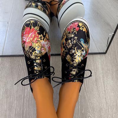 Кроссовки из вулканизированной кожи, женская обувь, женская обувь с цветочным принтом, на шнуровке, модная повседневная обувь на платформе для женщин Zapatillas Mujer