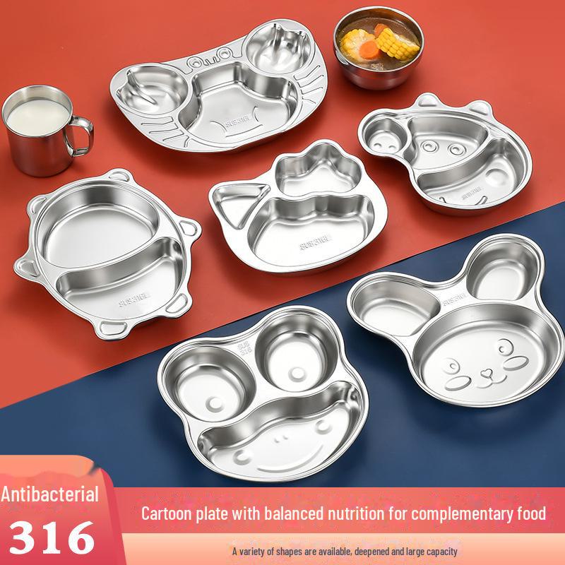 316 Stainless Steel Kids' Divided Dining Tray: Cute Cartoon Tableware for Home & Kindergarten