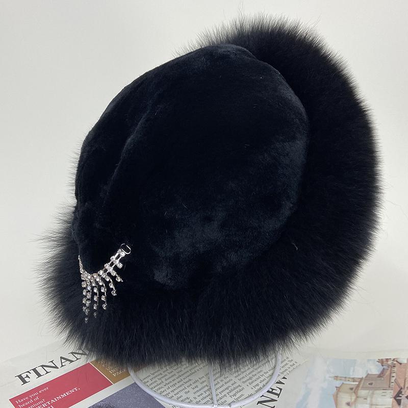 Women's Winter Real Fur Dome Hats Fluffy Natural Fox Rabbit Princess Hat