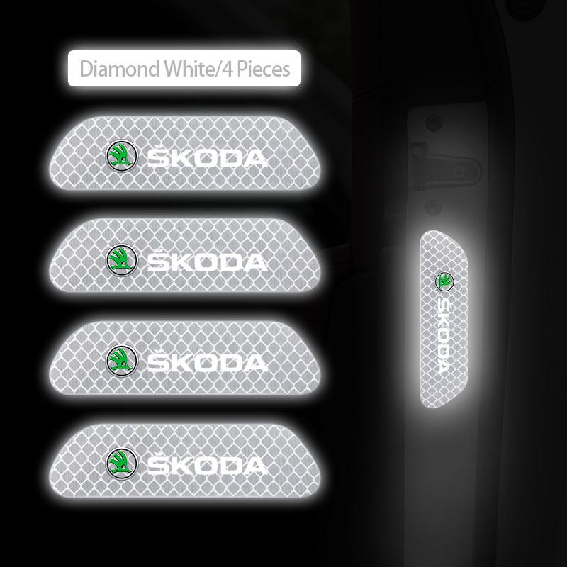 CGY1 4PCS Car Door Sticker Safety Warning Reflective Mark For Skoda Yeti Kamiq Kodiaq Karoq Octavia Fabia Rapid Scala Vrs Mk3 Superb
