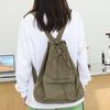 IELGY Korean Version of Casual Literary Canvas Backpack, Fashionable Nylon Solid Color Small Fresh Drawstring Backpack