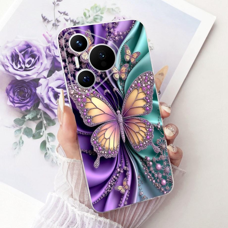 Для Huawei Pura 70 70Pro 70 Ultra Pura 80 pro Pro+ Чехол для телефона Прозрачный Мягкий ТПУ Бампер Чехол Крутой Мультяшный Бабочка Цветок Funda