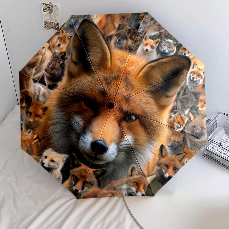 Узор с лисами, автоматический складной зонт, портативная и складная конструкция, 8 спиц, рождественский или день рождения подарок.
