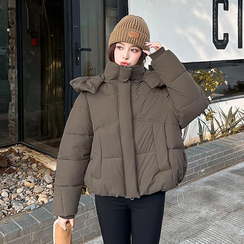 Осень-зима, утепленная теплая парка, женская повседневная милая однотонная Свободная куртка с капюшоном и большим карманом, верхняя одежда