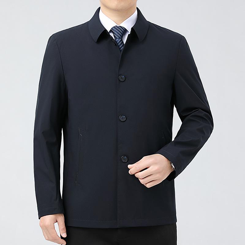 Мужское пальто из шелка тутового цвета с лацканами, весенние и осенние топы, высококачественные свободные повседневные куртки для мужчин среднего и пожилого возраста