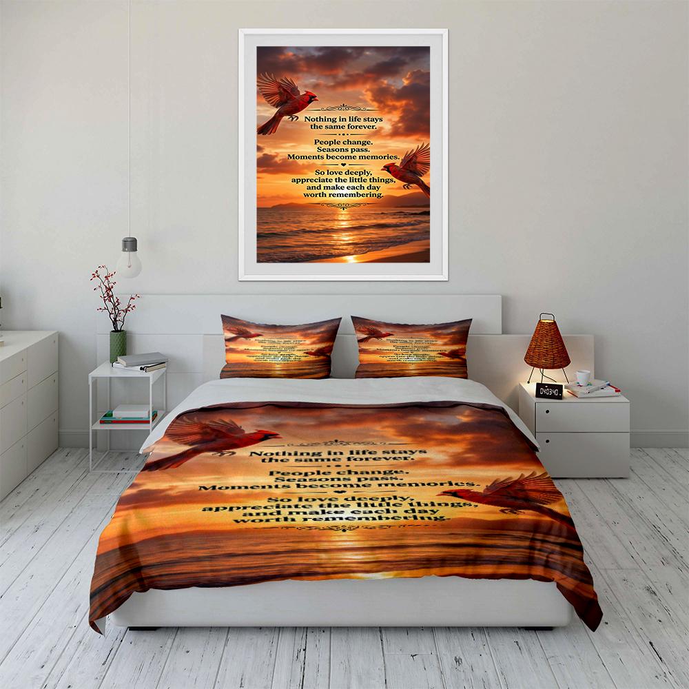 Inspirational Sunset Red Bird Bedding Set Bedding set (1 duvet cover, 2 pillowcases, duvet not included)