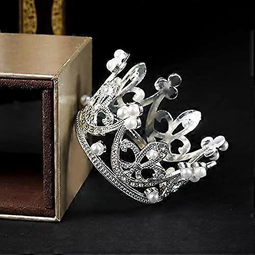 Pearl Crystal Princess Crown - Mini Rhinestone Bridal Wedding Newborn Baby Crown - Silver