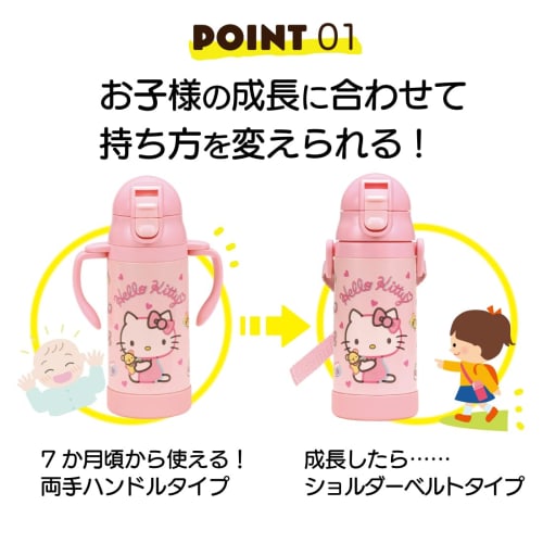 Skater 2-Way Stainless Steel Water Bottle with Two-Handle Handles and Straw, 350ml, Baby Mug, Sanrio Hello Kitty Plush Toy, for Girls, STWM3N-A