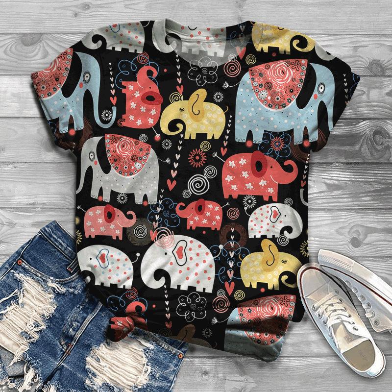 Летняя новая мужская и женская футболка с круглым вырезом и короткими рукавами с принтом слона 3D, свободная футболка для пары