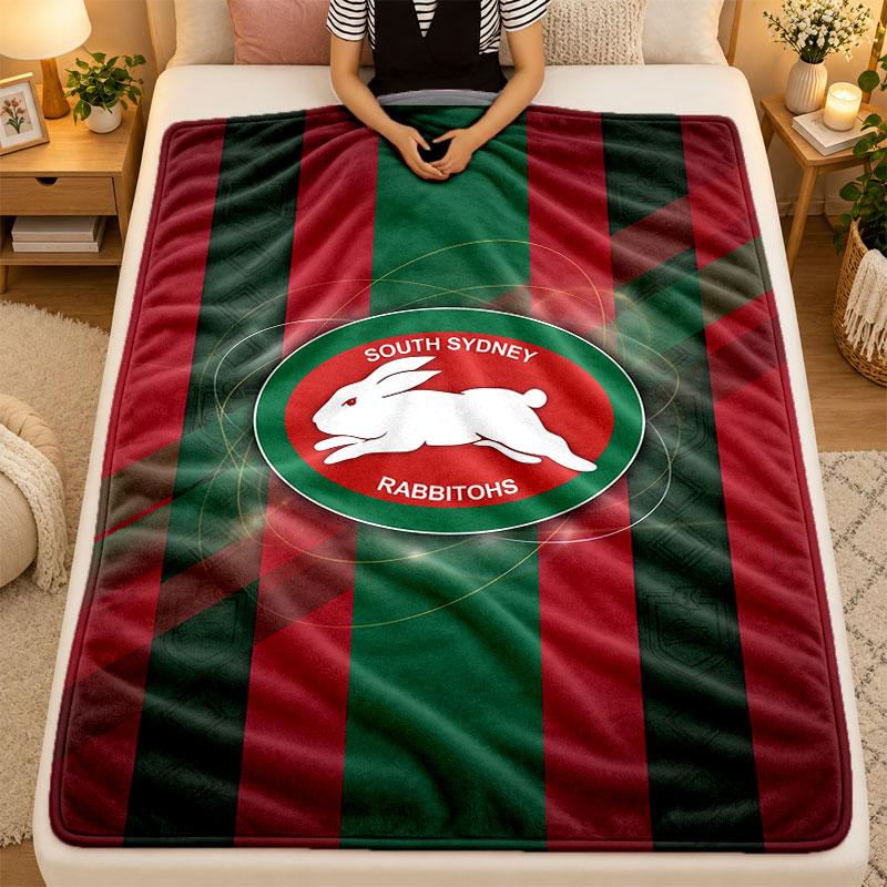 Flannel BlanketSouth Sydney Rabbitohs Warm Soft Throw Blanket for Indoor Sofa Bed Living Room Use