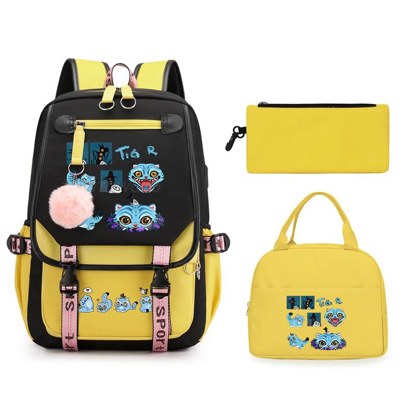 Animation Cartoon Printing Large Capacity Lightweight Student Schoolbag Children'S Leisure Backpack Three-Piece Set